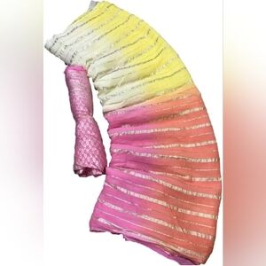 Yellow to Pink Ombre Georgette Saree with Gold Zari Stripes & Pink Banarasi Blou